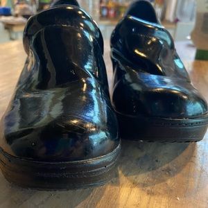 Lands End patent leather clogs.